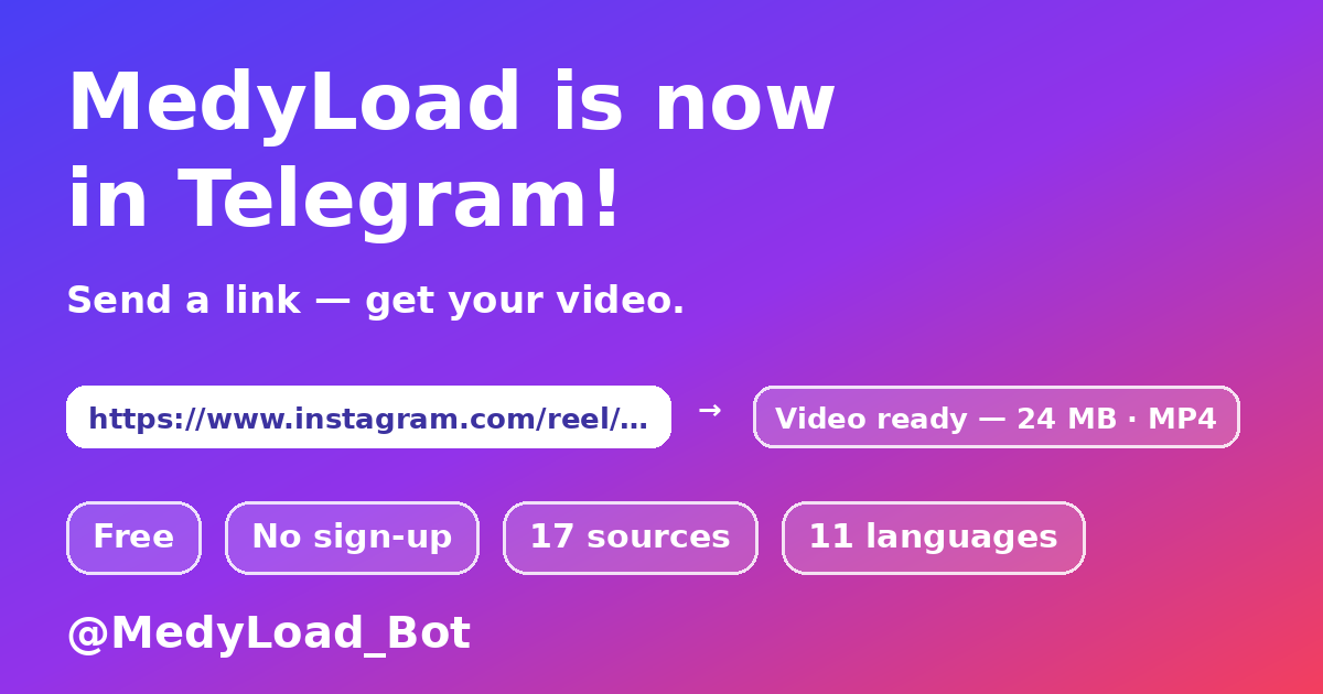 MedyLoad — Telegram боту аркылуу видео жүктөө